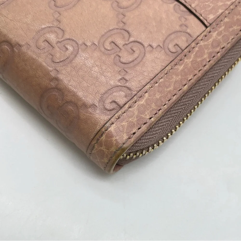 Auth GUCCI GG Guccissima Pink Leather Long Wallet W/GG Gold Accents & dust bag